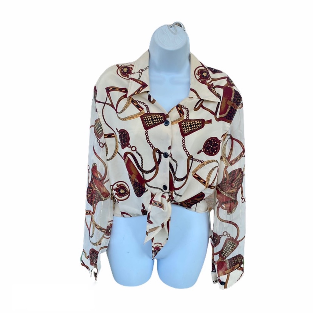 Won Moa Cream Button Up Tie Blouse Top